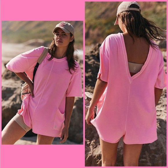 Free People Pants - ❌SOLD!❌ NEW! FREE PEOPLE MOVEMENT MEDIUM Hot Shot Tee Romper PINK LEMONADE Short